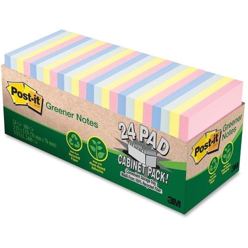 Post It Notes, 24 pack, Pastel, Recycled, 75 sheets
