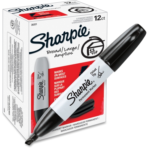 BLACK SHARPIE CHISEL-TIP PERM. MARKERS 12 PER CARTON