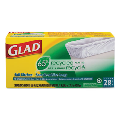 GLAD 65% Recycled Tall Bags 28 Bags Per Box, 12Box/Case