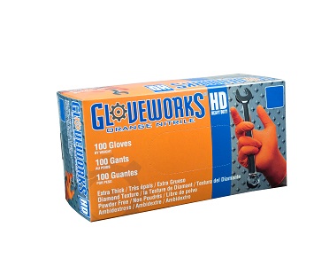 Ammex Heavy-Duty Orange Nitrile Gloves XL Powder Free