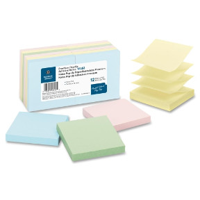 Business Source 3&quot; x 3&quot; Pastel Fanfold Pop-Up Adh. Notes  