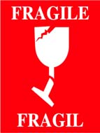 2-1/4 x 3 &quot;Fragile&quot; (Broken
Glass) Red/White 500/Rl
Price Per Roll