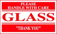 3 x 5 &quot;Glass Please Handle with Care&quot; Red/White 500/Rl