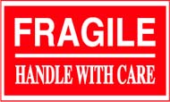 3 x 5 &quot;Fragile Handle w/Care&quot; Red/White 500/Rl