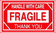 3 x 5 &quot;Fragile / HWC / Thank You&quot; Red/White 500/Rl